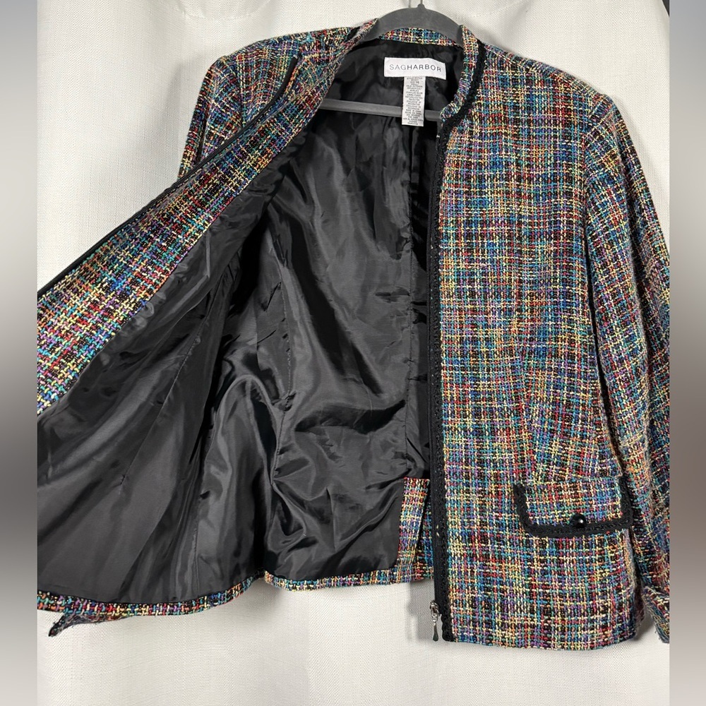 Vintage Sag Harbor Rainbow and Black Tweed Blazer Jacket Size 14 - Picture 4 of 8
